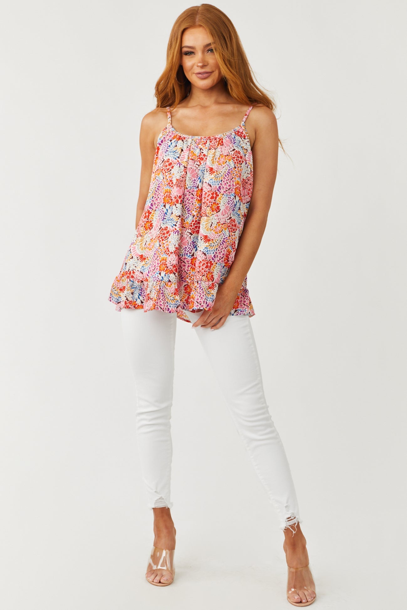 Multicolor Floral Print Woven Tank Top