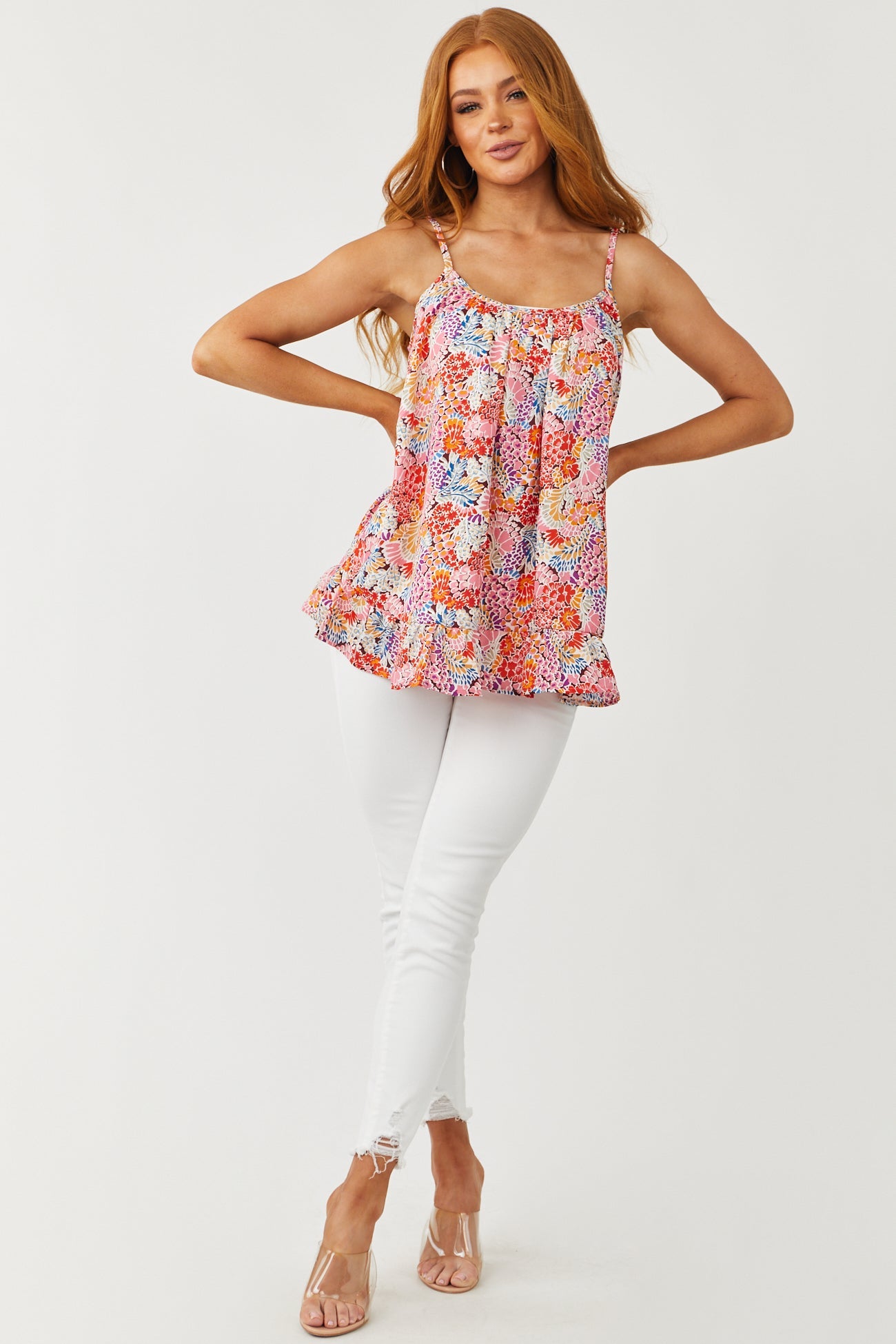 Multicolor Floral Print Woven Tank Top