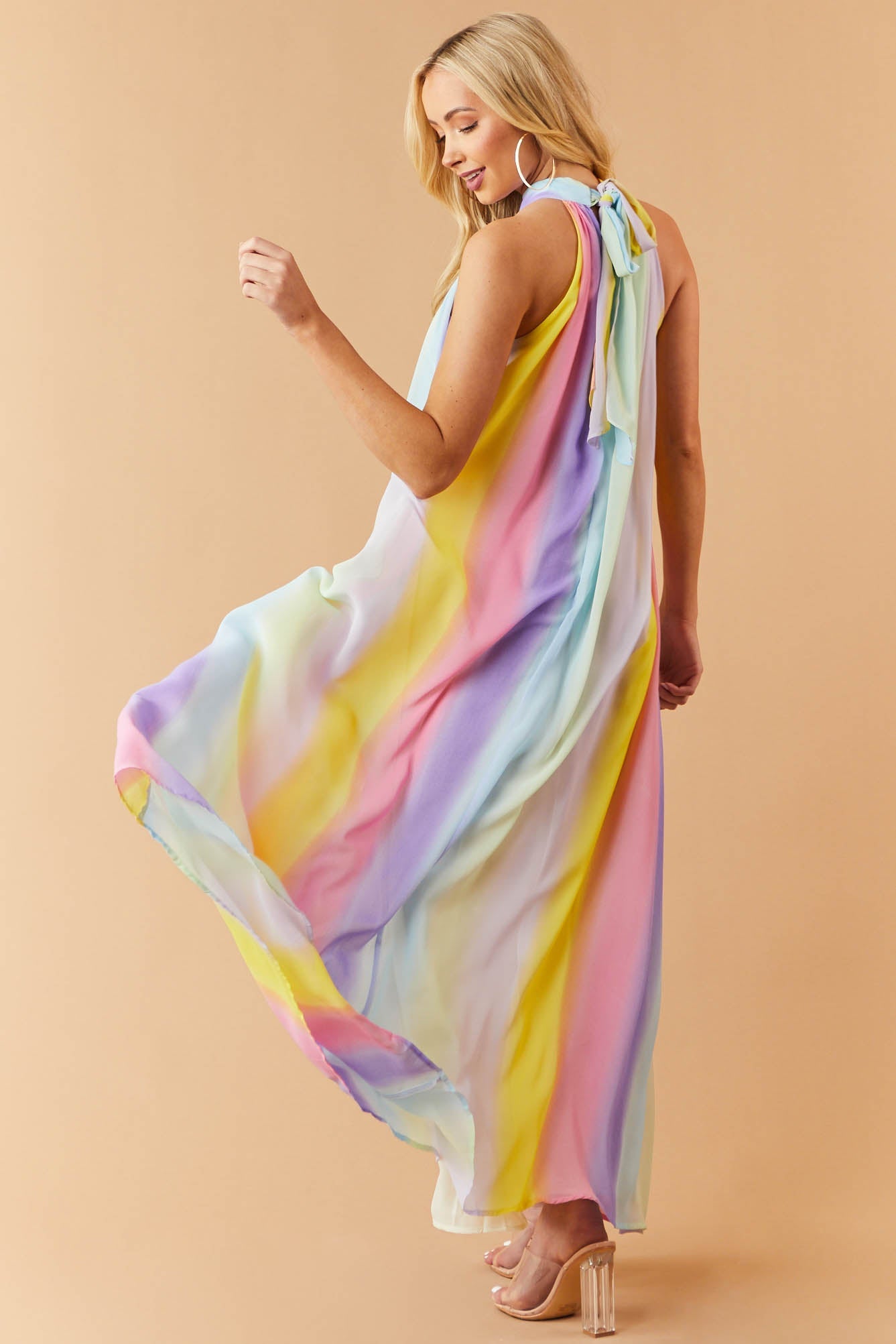 Multicolor Halter Neck Maxi Dress