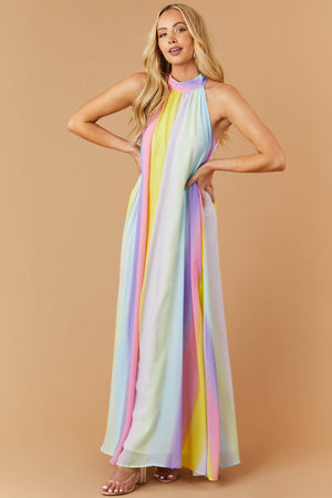 Multicolor Halter Neck Maxi Dress