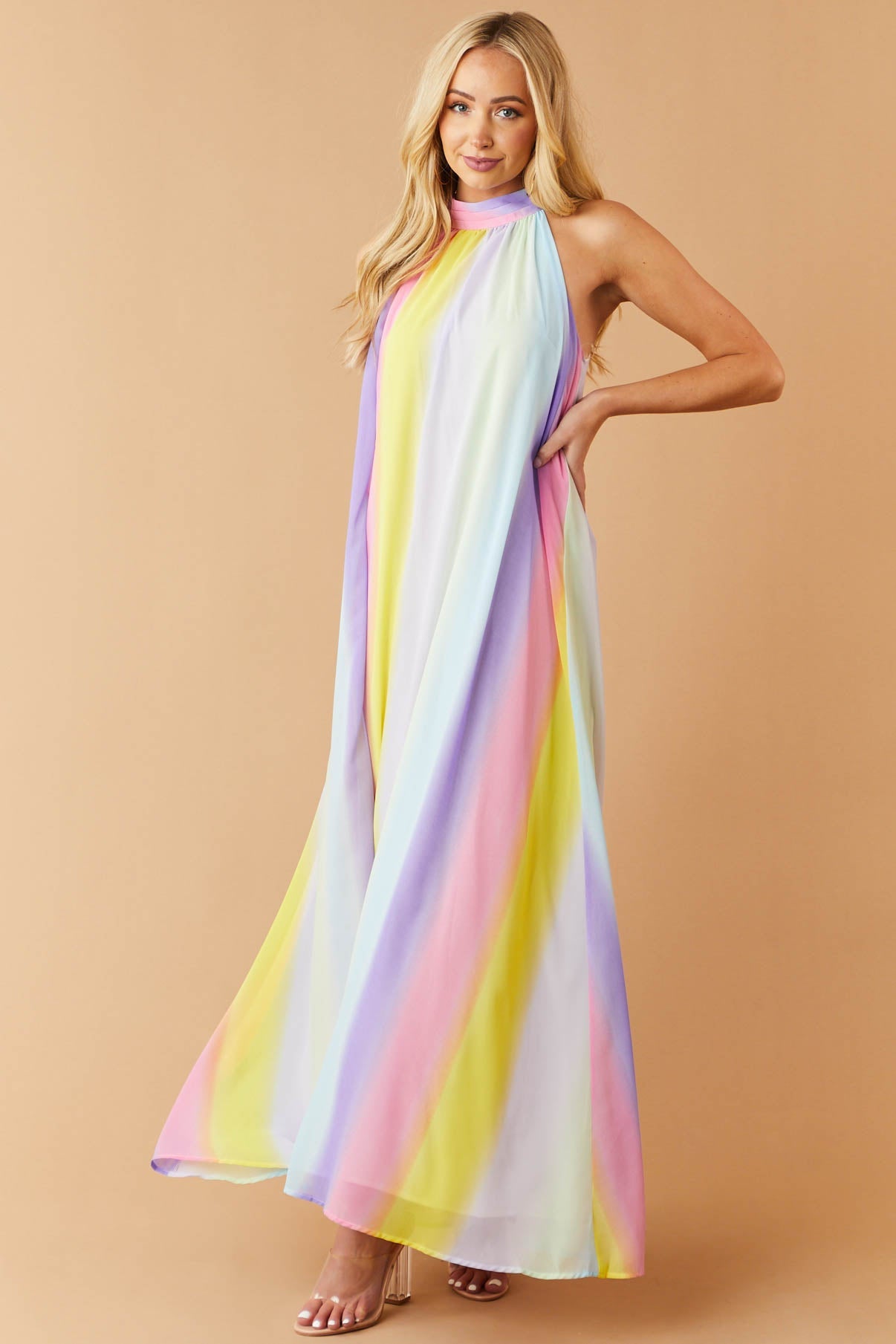Multicolor Halter Neck Maxi Dress