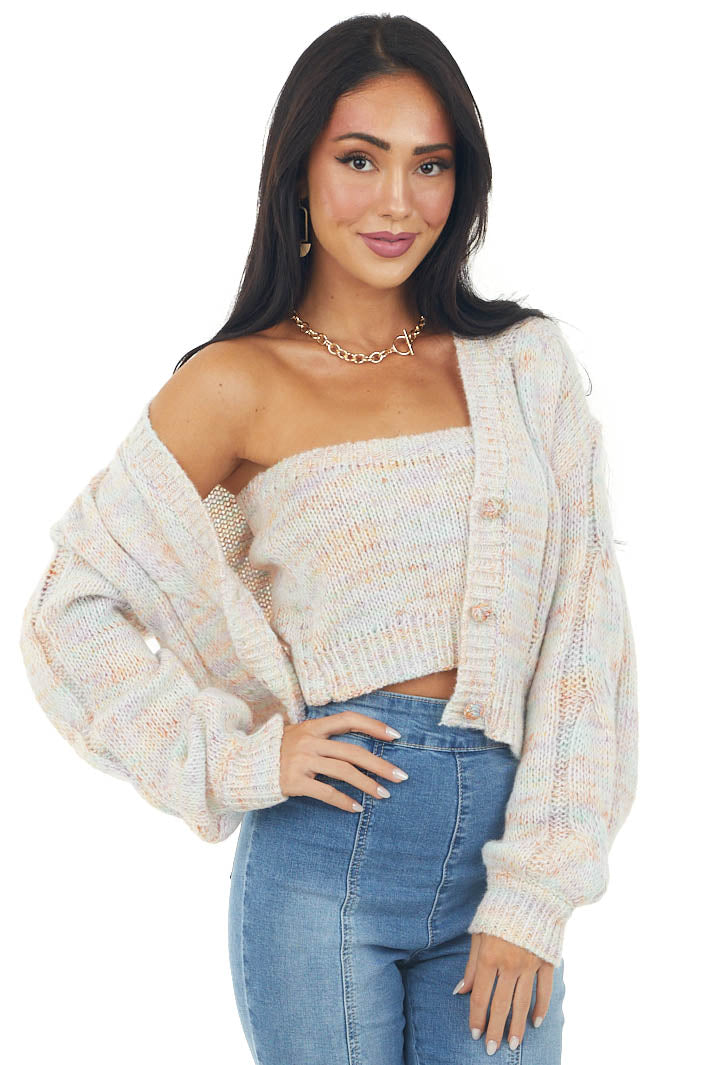 Multicolor Sleeveless Bandeau with Cardigan Set