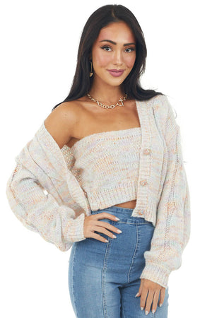 Multicolor Sleeveless Bandeau with Cardigan Set