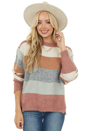 Multicolor Striped Dolman Sleeve Sweater