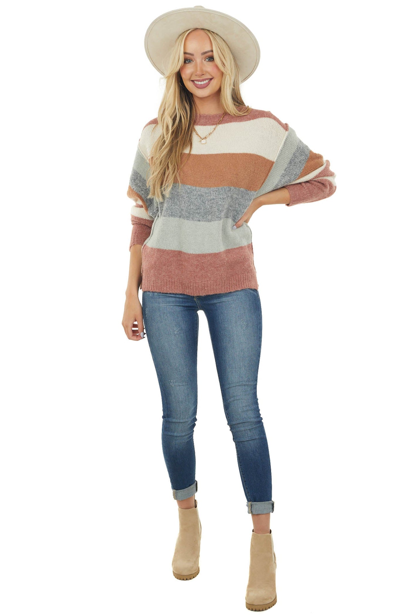 Multicolor Striped Dolman Sleeve Sweater