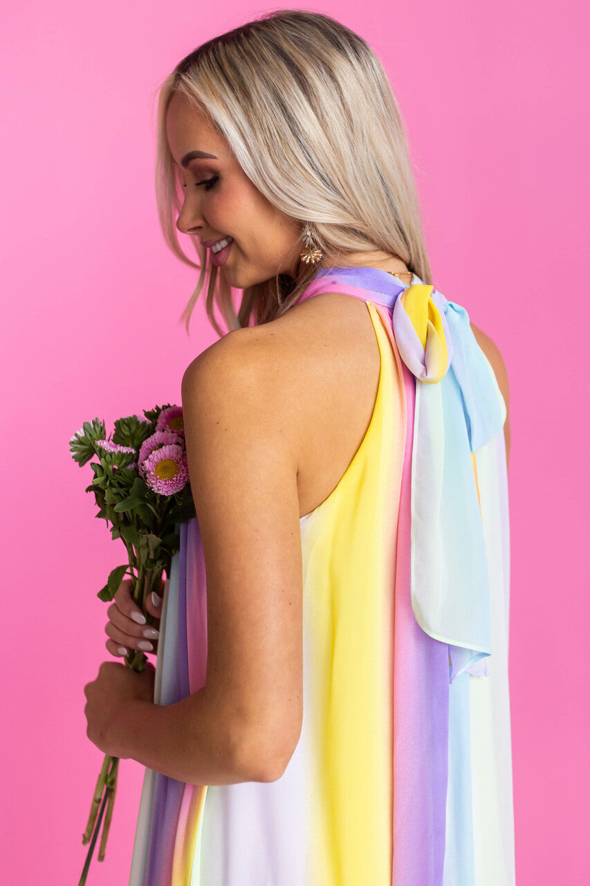 Multicolor Halter Neck Maxi Dress
