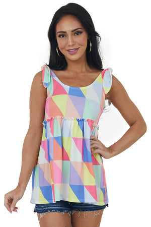 Multicolored Geometric Print Babydoll Tank Top