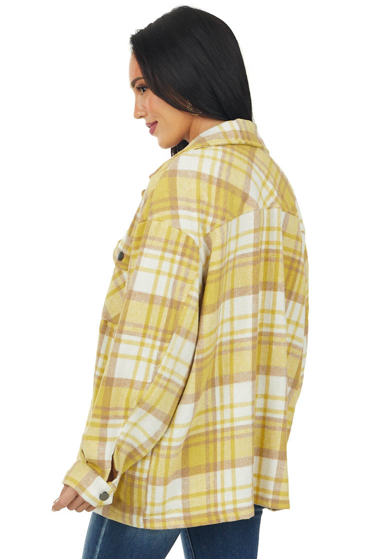 Mustard Plaid Lightweight Fleece Shacket