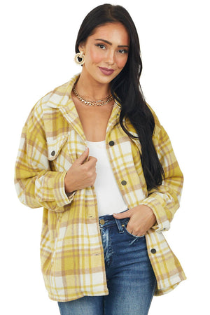 Mustard Plaid Lightweight Fleece Shacket