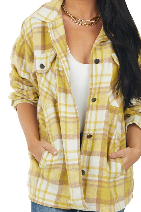 Mustard Plaid Lightweight Fleece Shacket