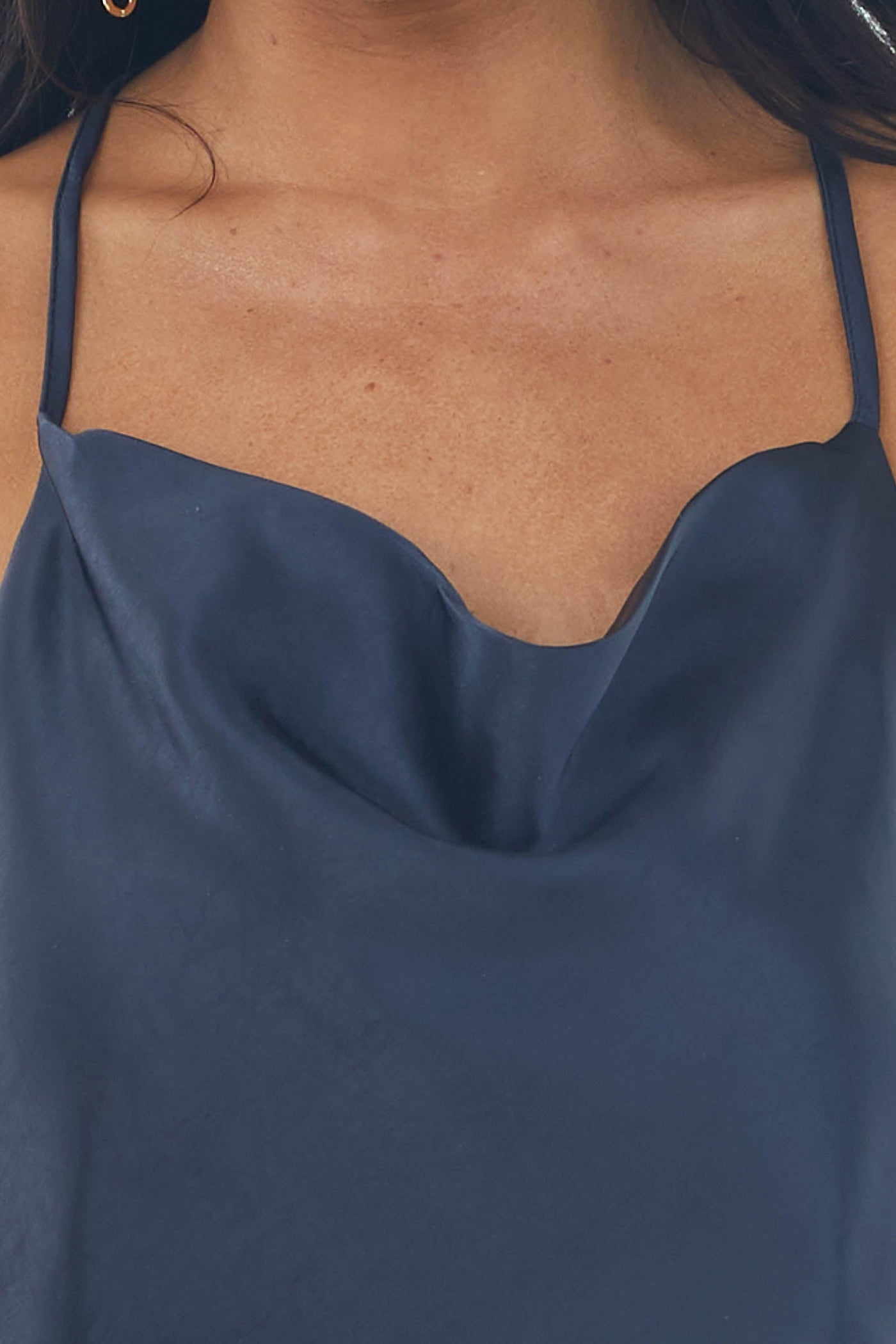 Navy Cowl Neck Racerback Satin Camisole Top