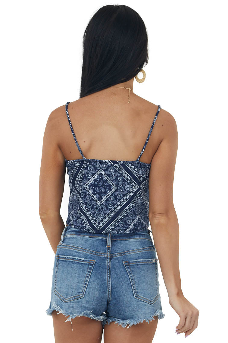 Navy Paisley Print Sleeveless Knit Tank Top