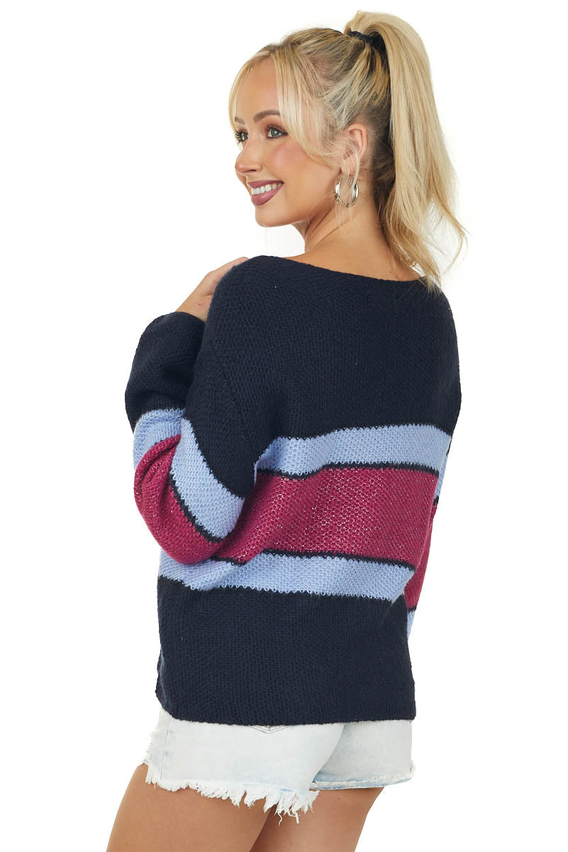Navy Striped Long Sleeve Boat Neck Sweater