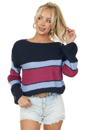 Navy Striped Long Sleeve Boat Neck Sweater