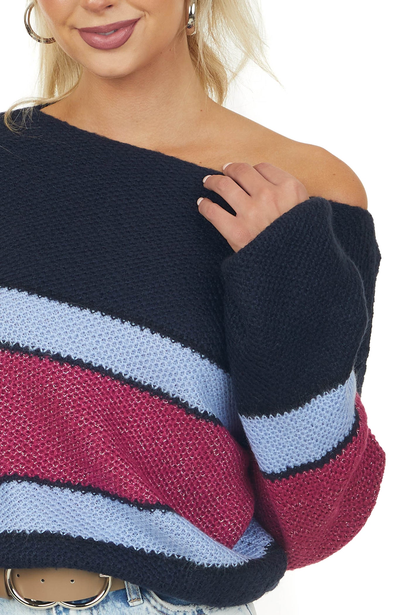 Navy Striped Long Sleeve Boat Neck Sweater