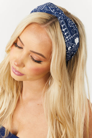 Navy Bandana Print Knotted Arch Headband