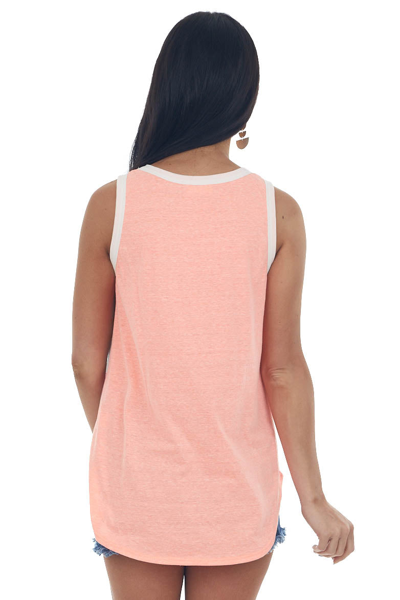 Neon Coral Striped High Low Knit Tank Top