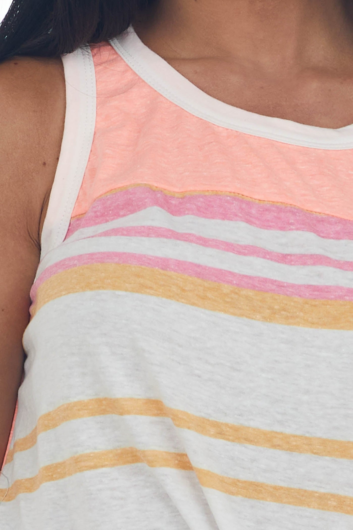 Neon Coral Striped High Low Knit Tank Top
