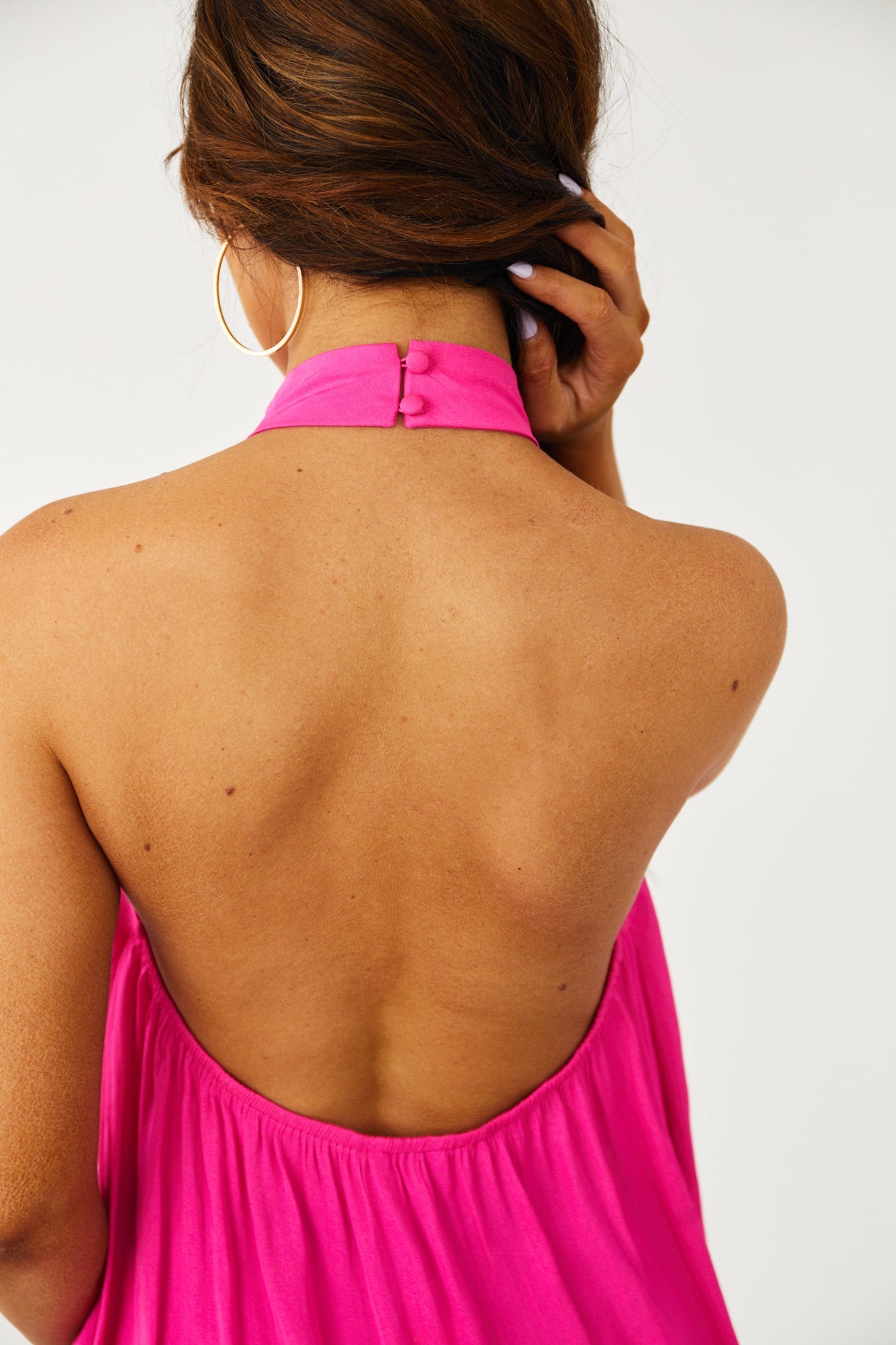 Neon Pink Halter Neck High Low Woven Top