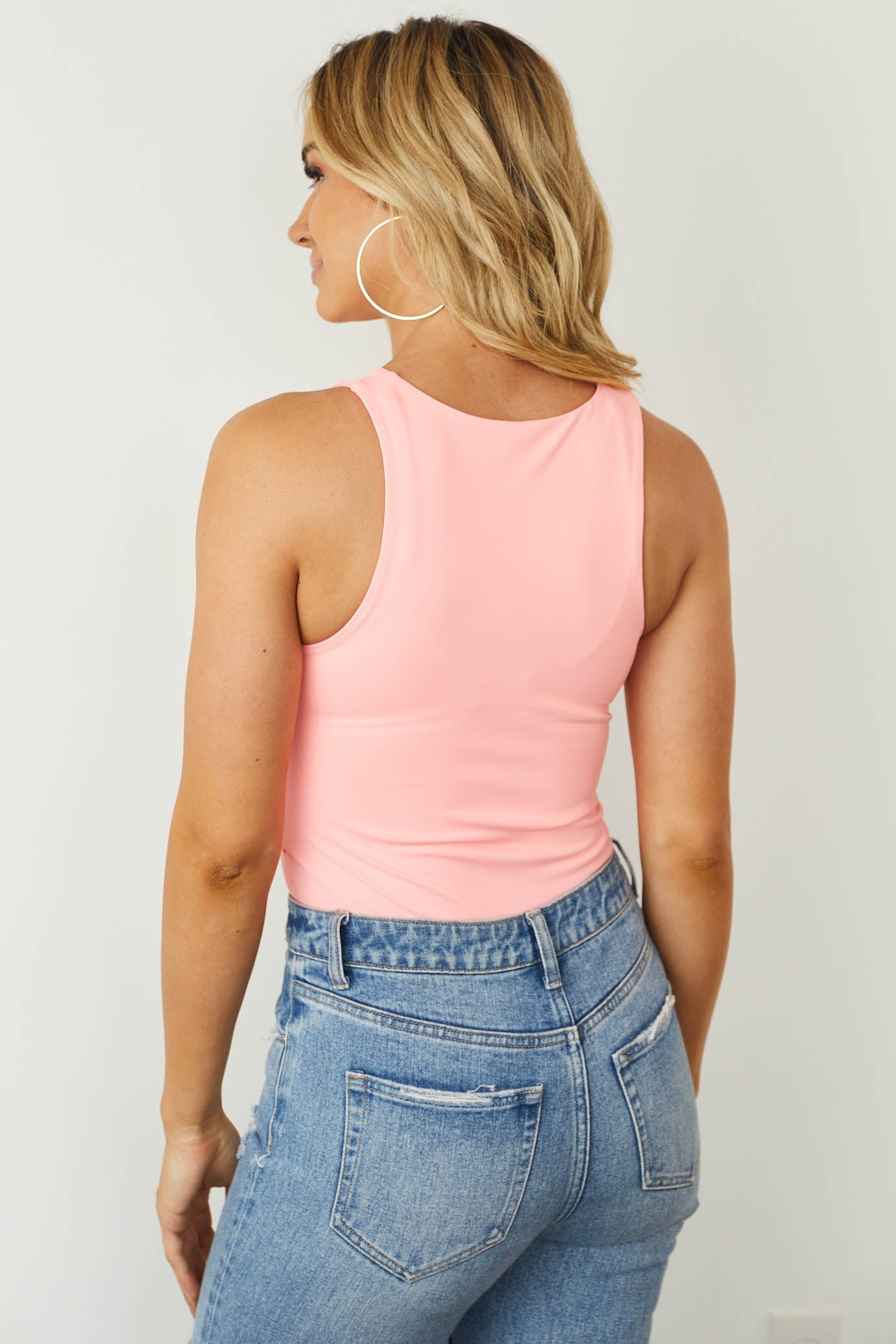 Neon Pink Solid Smooth Knit Sleeveless Bodysuit