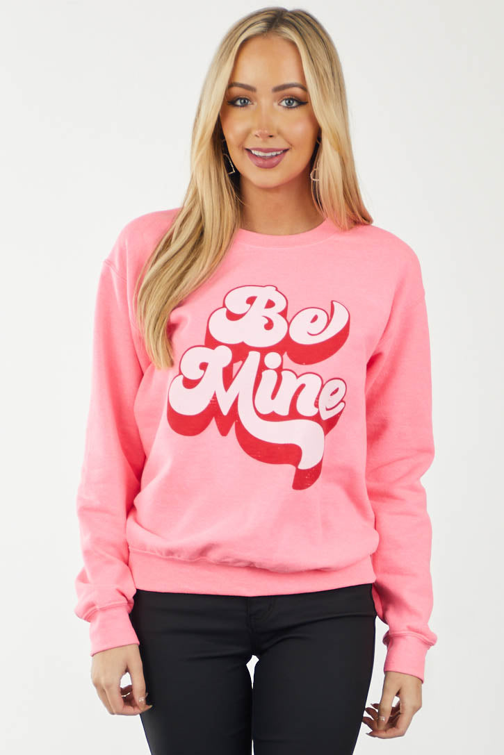 Neon Pink 'Be Mine' Groovy Graphic Sweatshirt