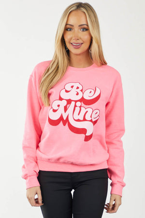 Neon Pink 'Be Mine' Groovy Graphic Sweatshirt