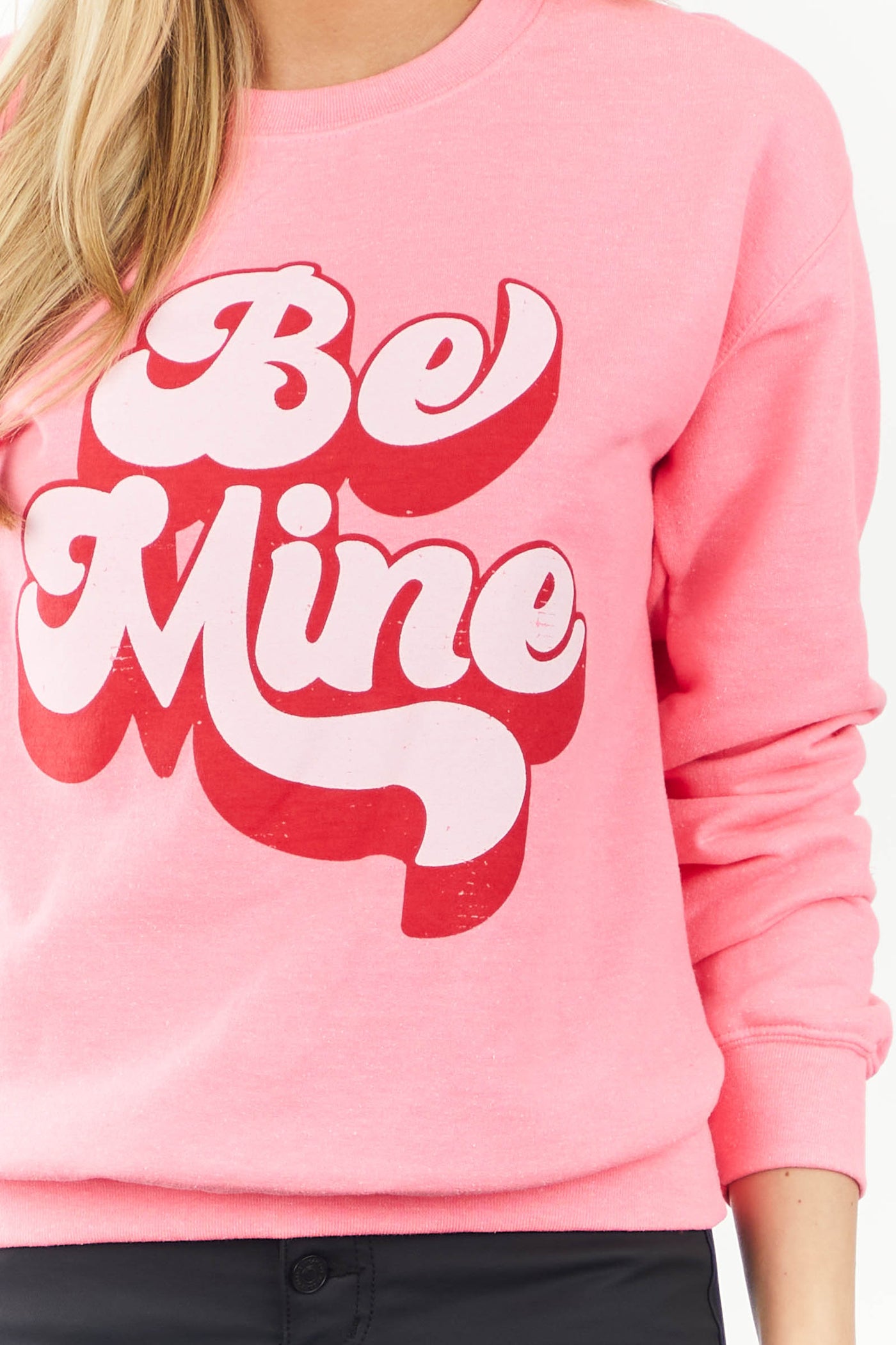 Neon Pink 'Be Mine' Groovy Graphic Sweatshirt