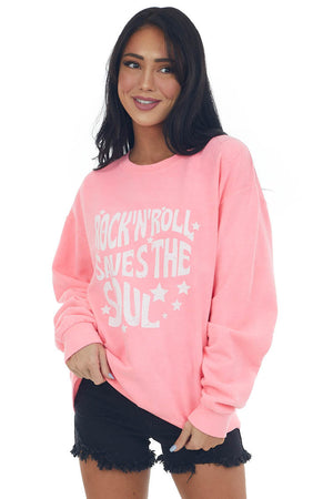 Neon Pink 'Rock N Roll' Graphic Sweatshirt