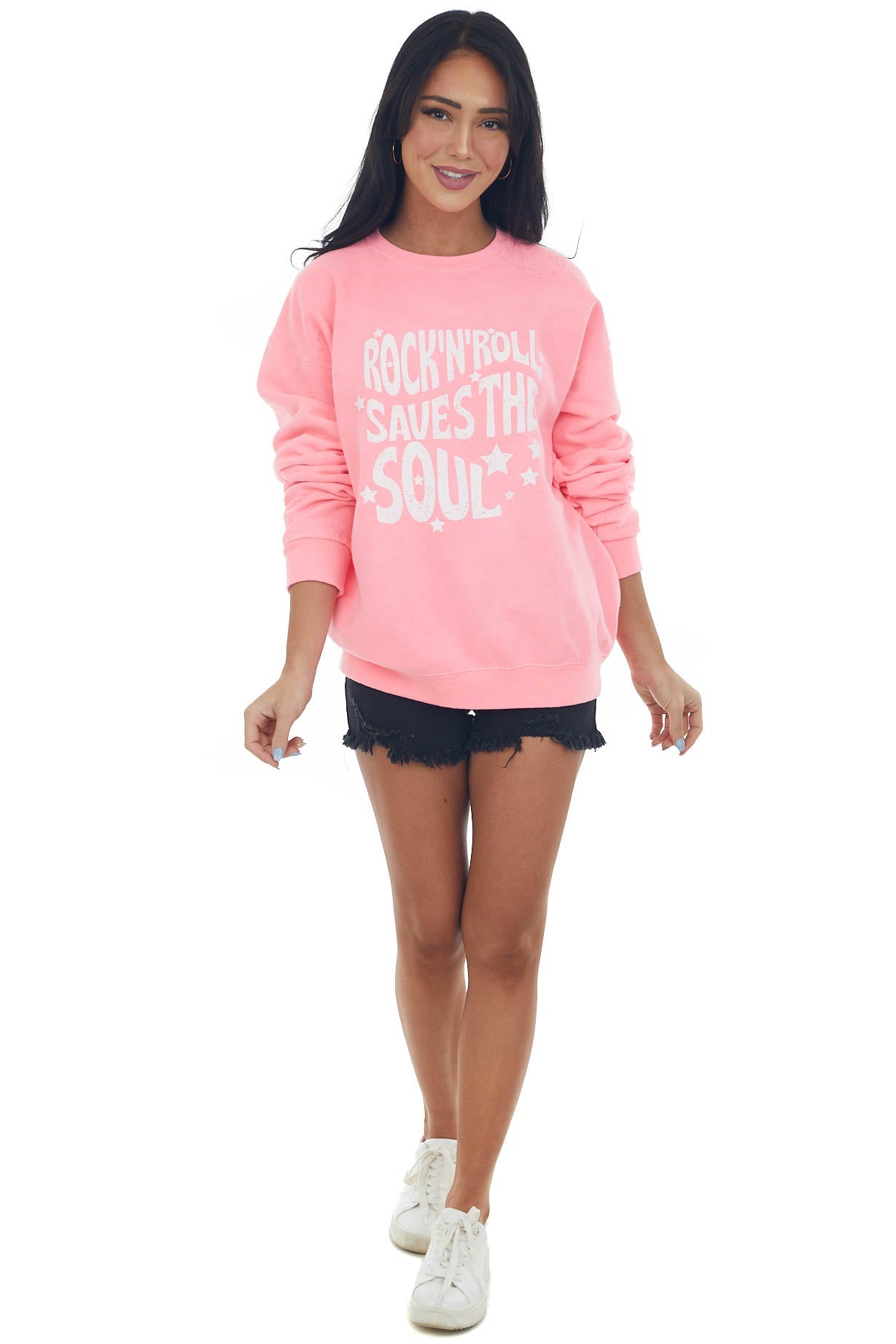 Neon Pink 'Rock N Roll' Graphic Sweatshirt