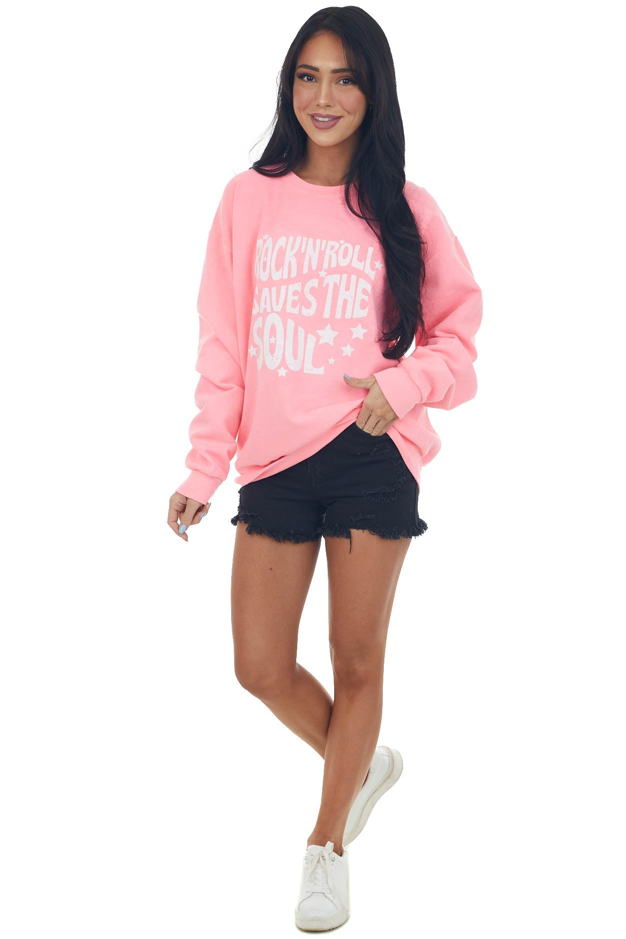 Neon Pink 'Rock N Roll' Graphic Sweatshirt