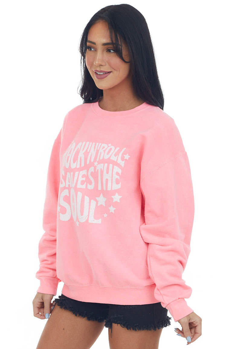 Neon Pink 'Rock N Roll' Graphic Sweatshirt
