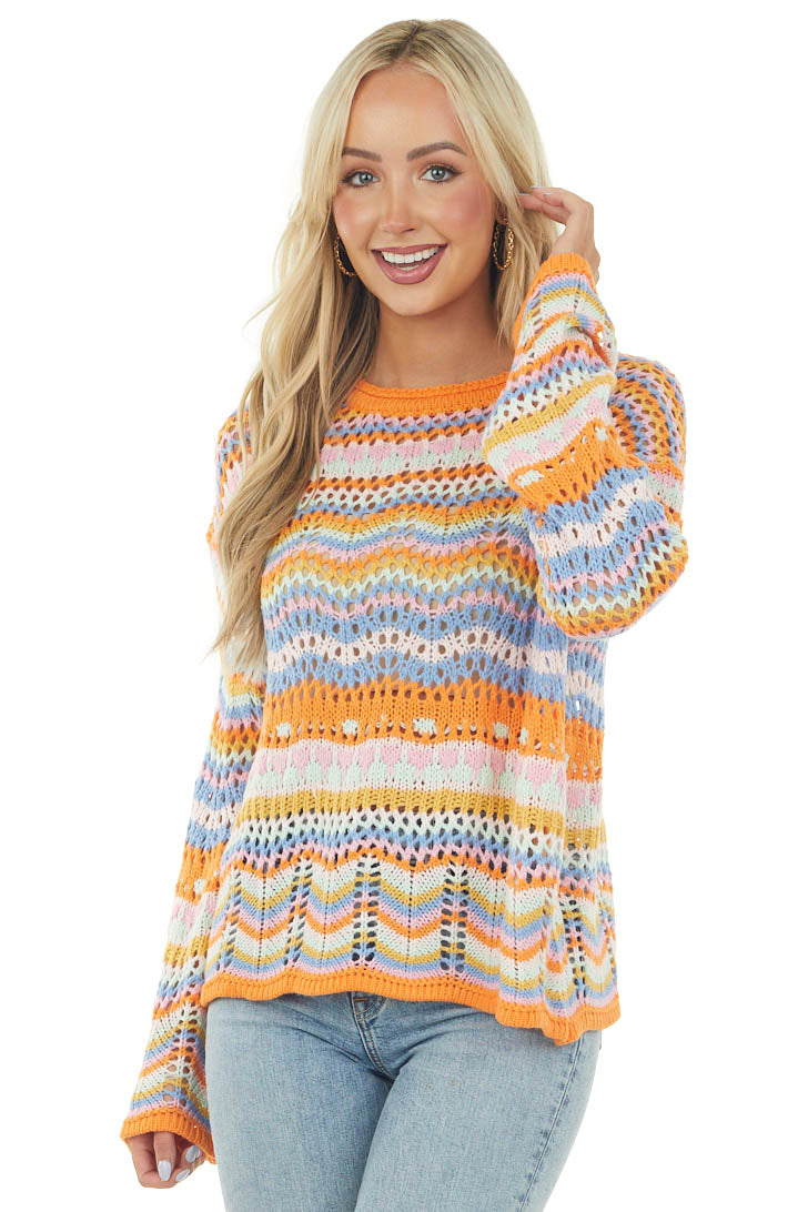 Neon Tangerine Abstract Multicolor Knit Sweater
