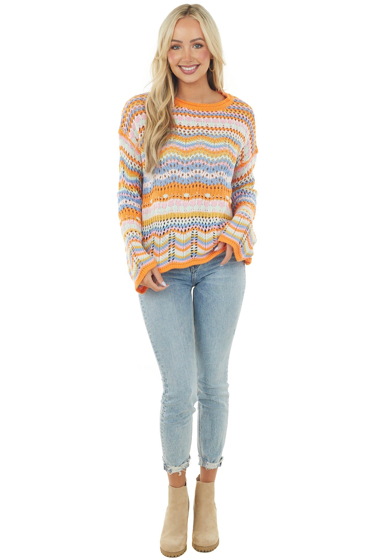 Neon Tangerine Abstract Multicolor Knit Sweater