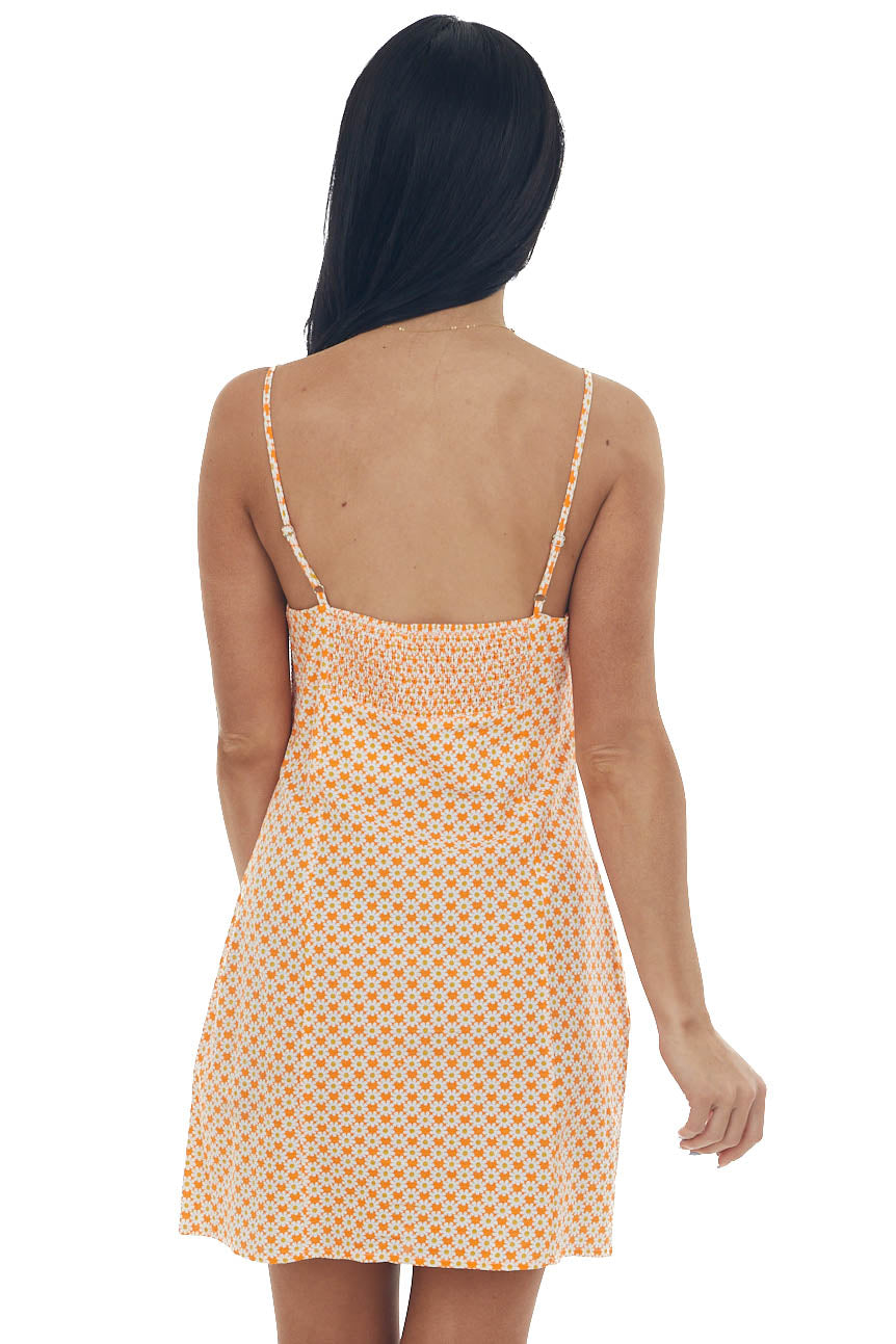 Neon Tangerine Daisy Print Cami Mini Dress