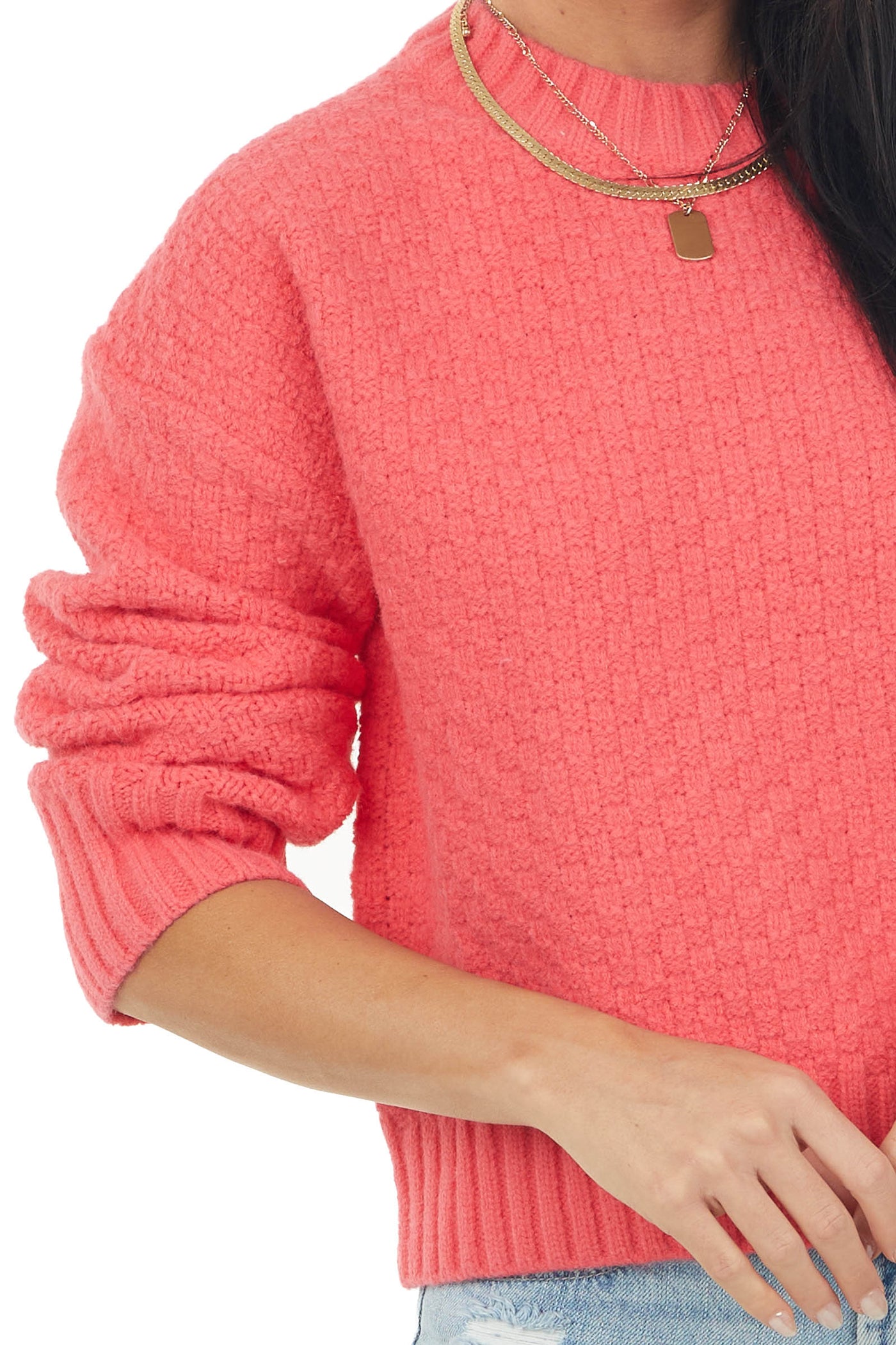 Neon Watermelon Textured Thick Knit Sweater