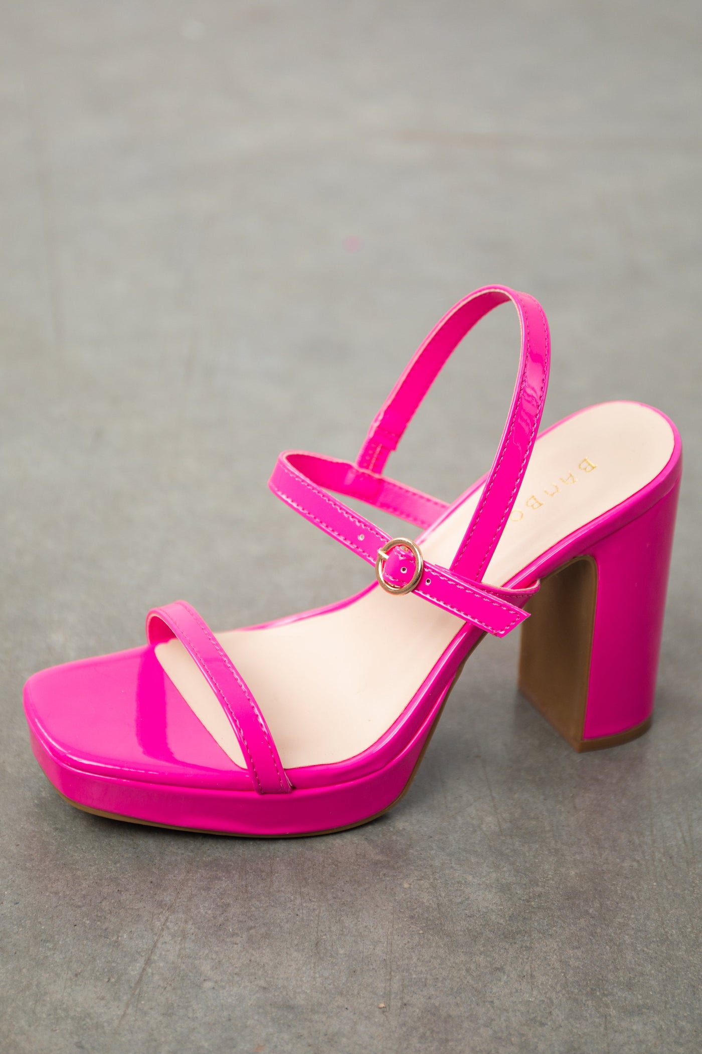 Neon Fuchsia Square Toe Platform High Heels
