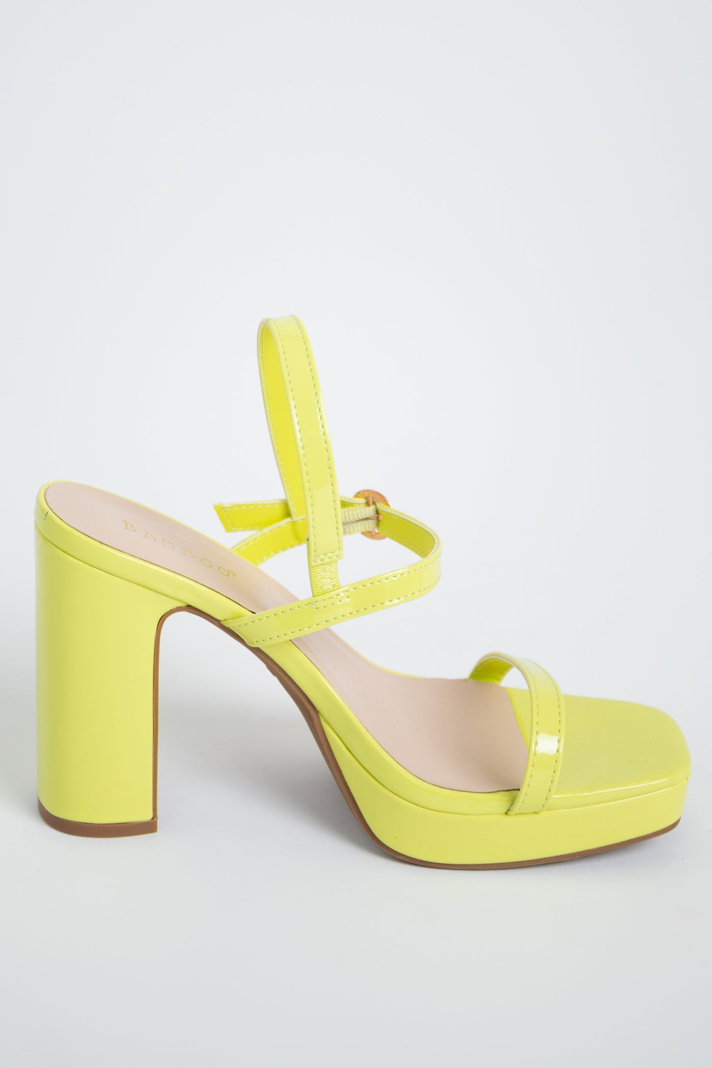 Neon Yellow Square Toe Platform High Heels