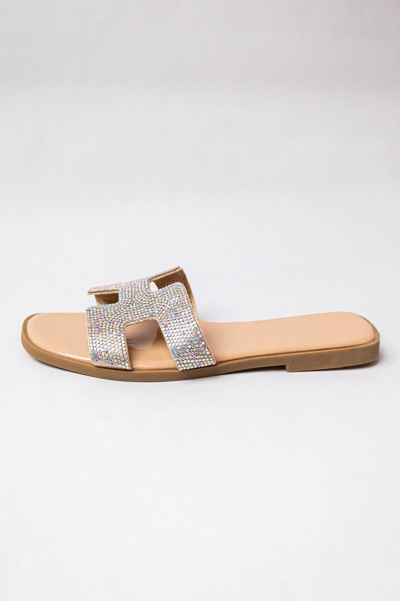 Nude Faux Leather Sandal with Rhinestone Strap