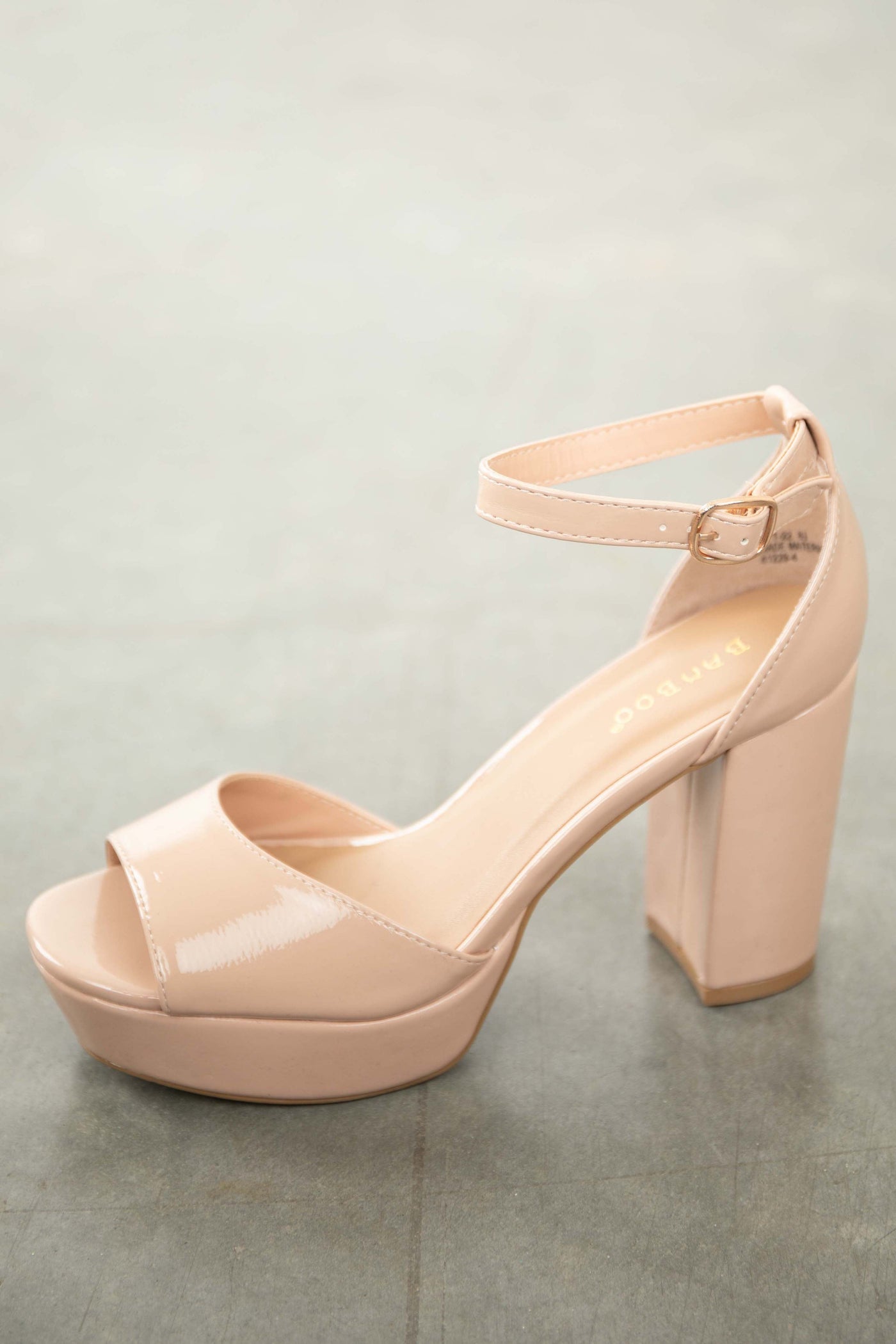 Nude Glossy Open Toe Platform Heels