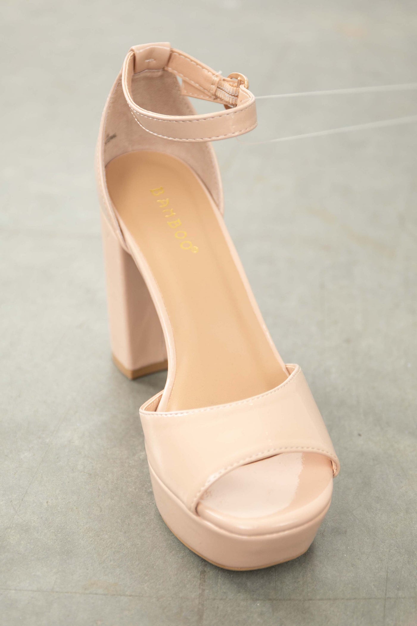 Nude Glossy Open Toe Platform Heels