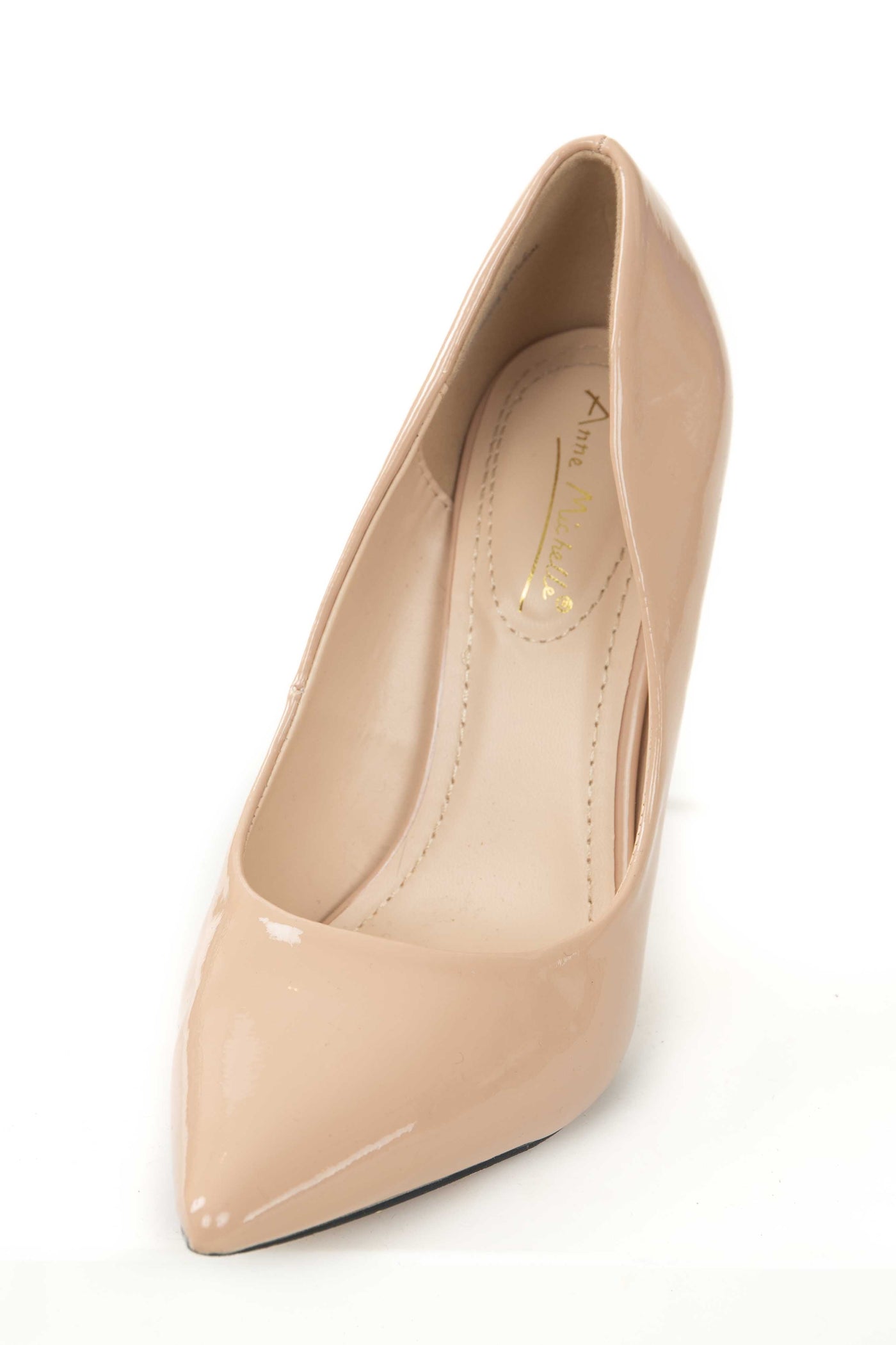 Nude Glossy Pointy Toe Slip On High Heels