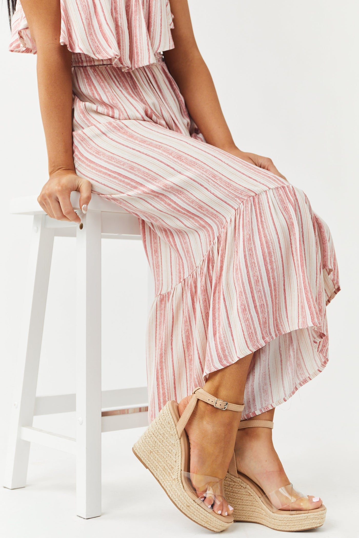 Nude Lucite Espadrille Ankle Strap Wedges