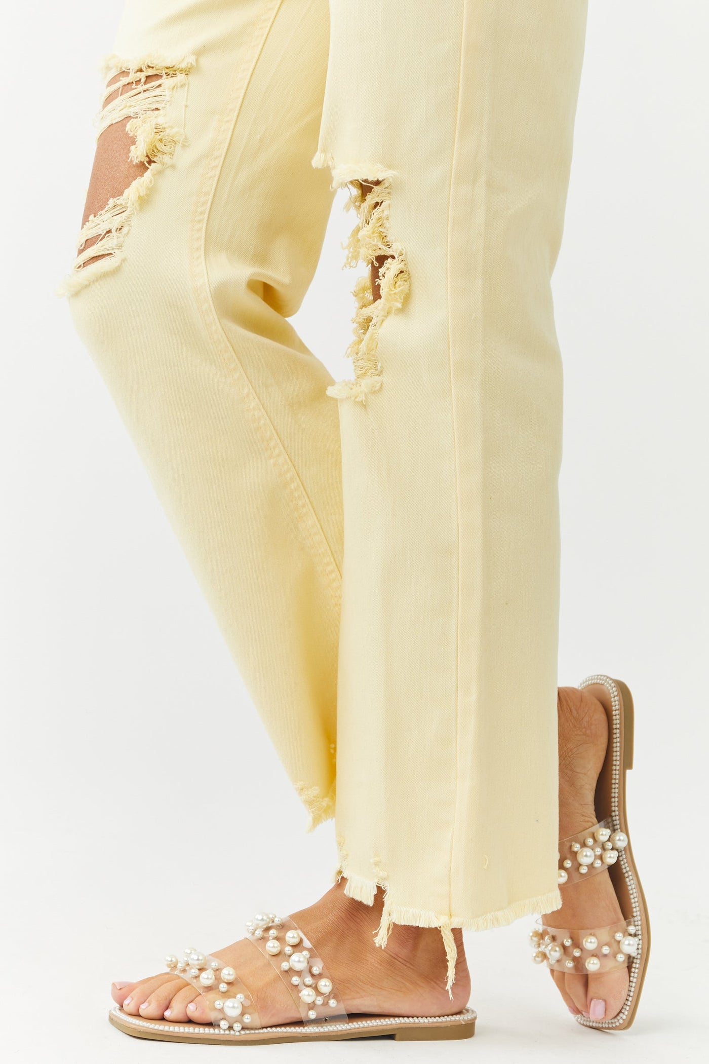 Nude Pearl Embellished Lucite Strap Sandals