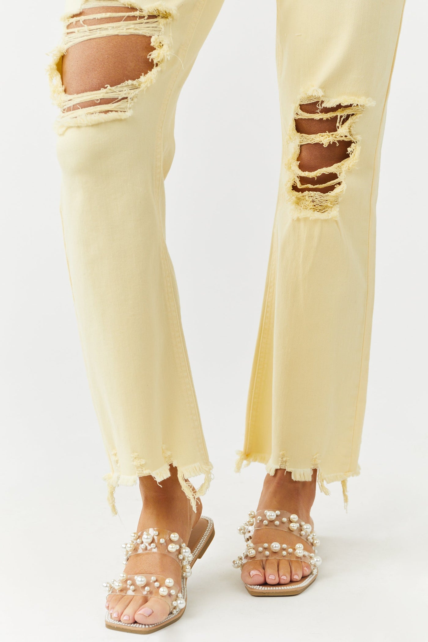 Nude Pearl Embellished Lucite Strap Sandals