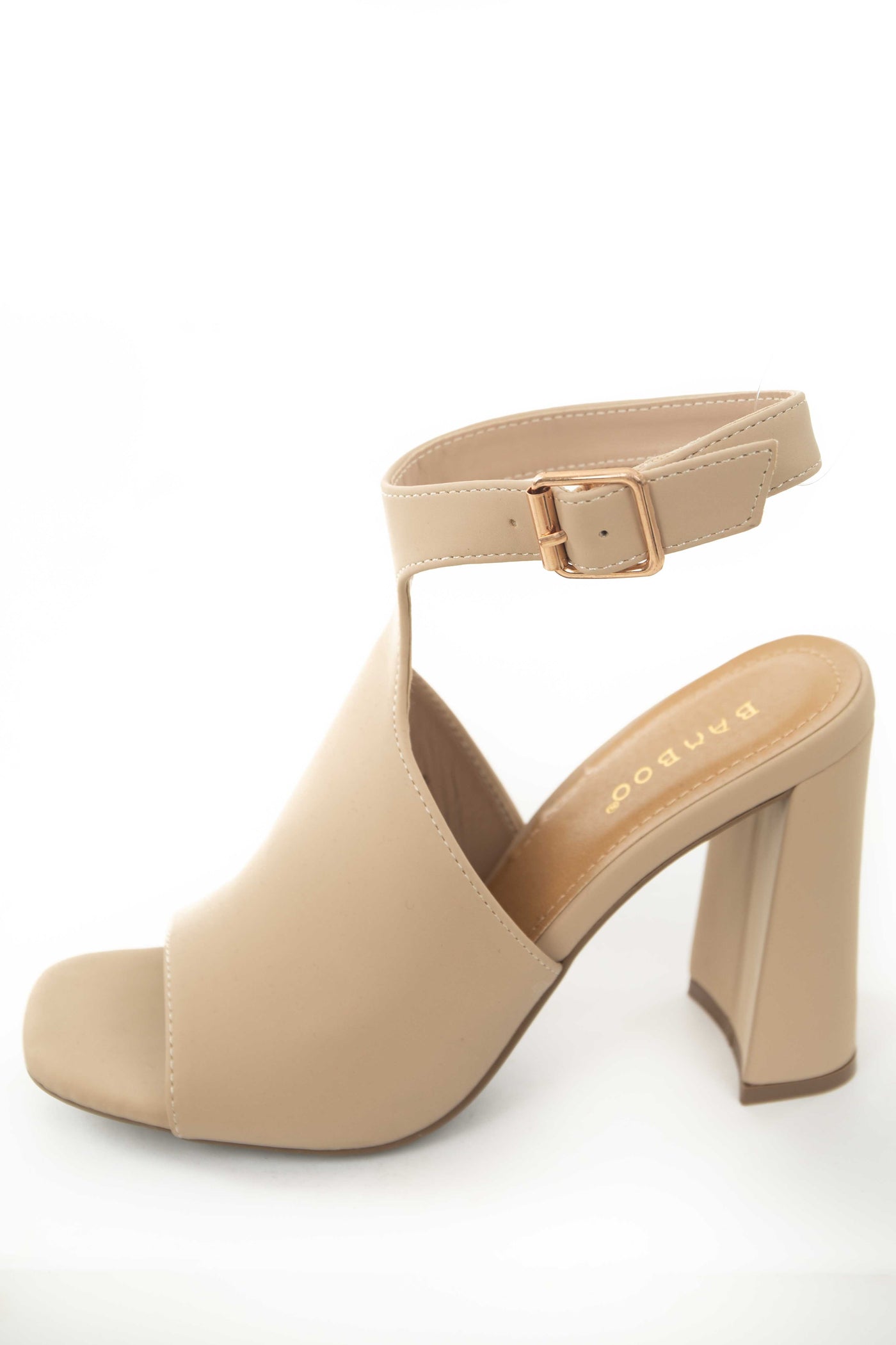 Nude Peep Toe Curved High Heels with Ankle Strap