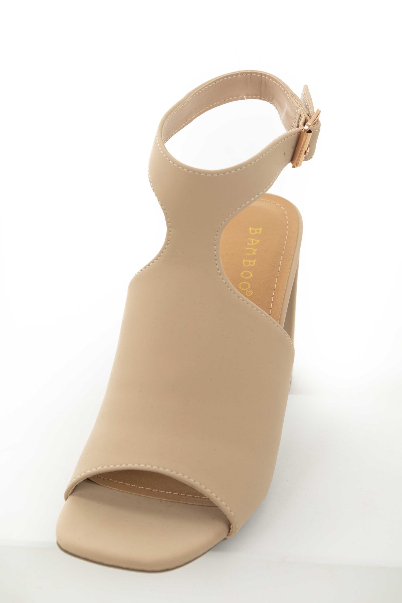 Nude Peep Toe Curved High Heels with Ankle Strap