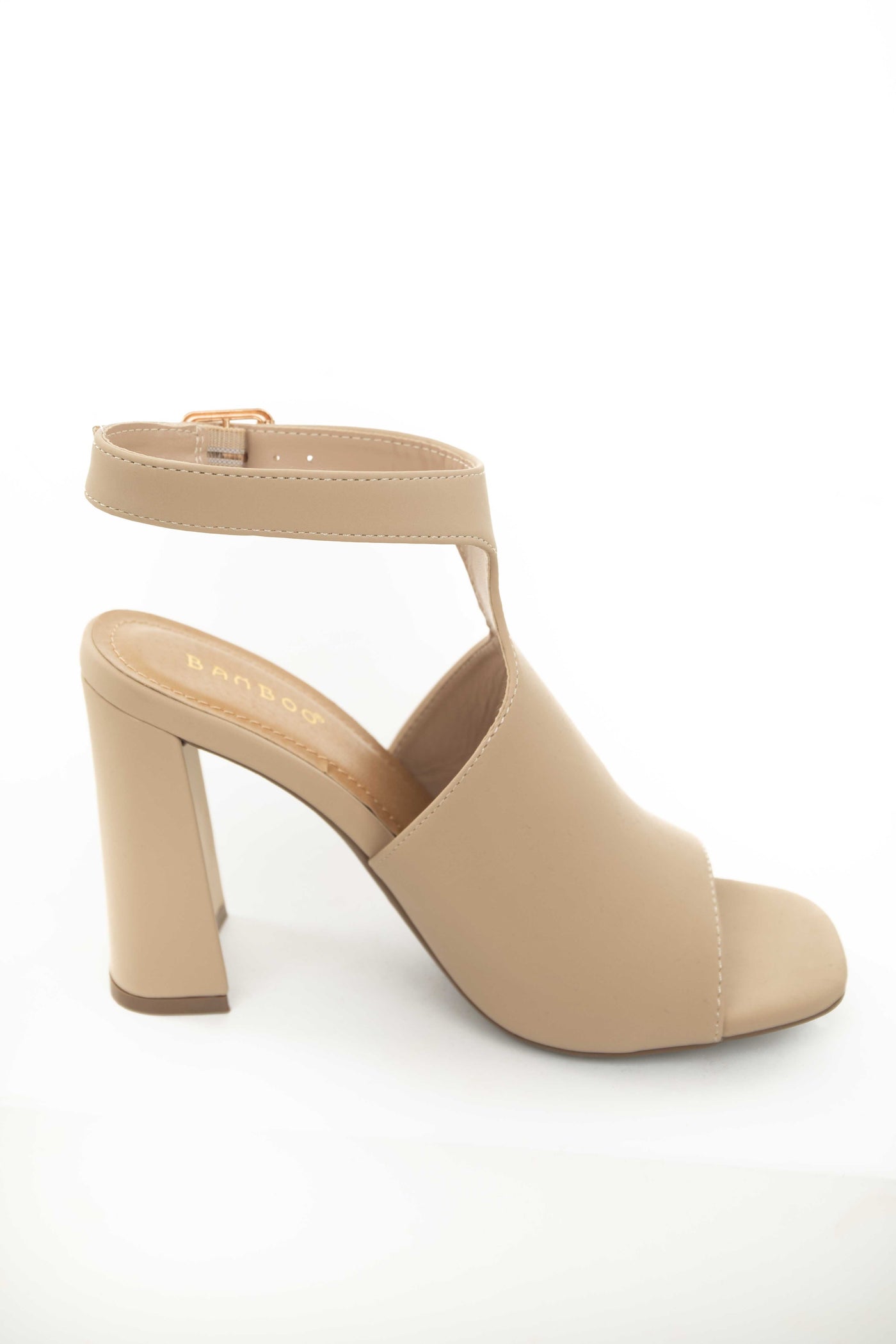 Nude Peep Toe Curved High Heels with Ankle Strap