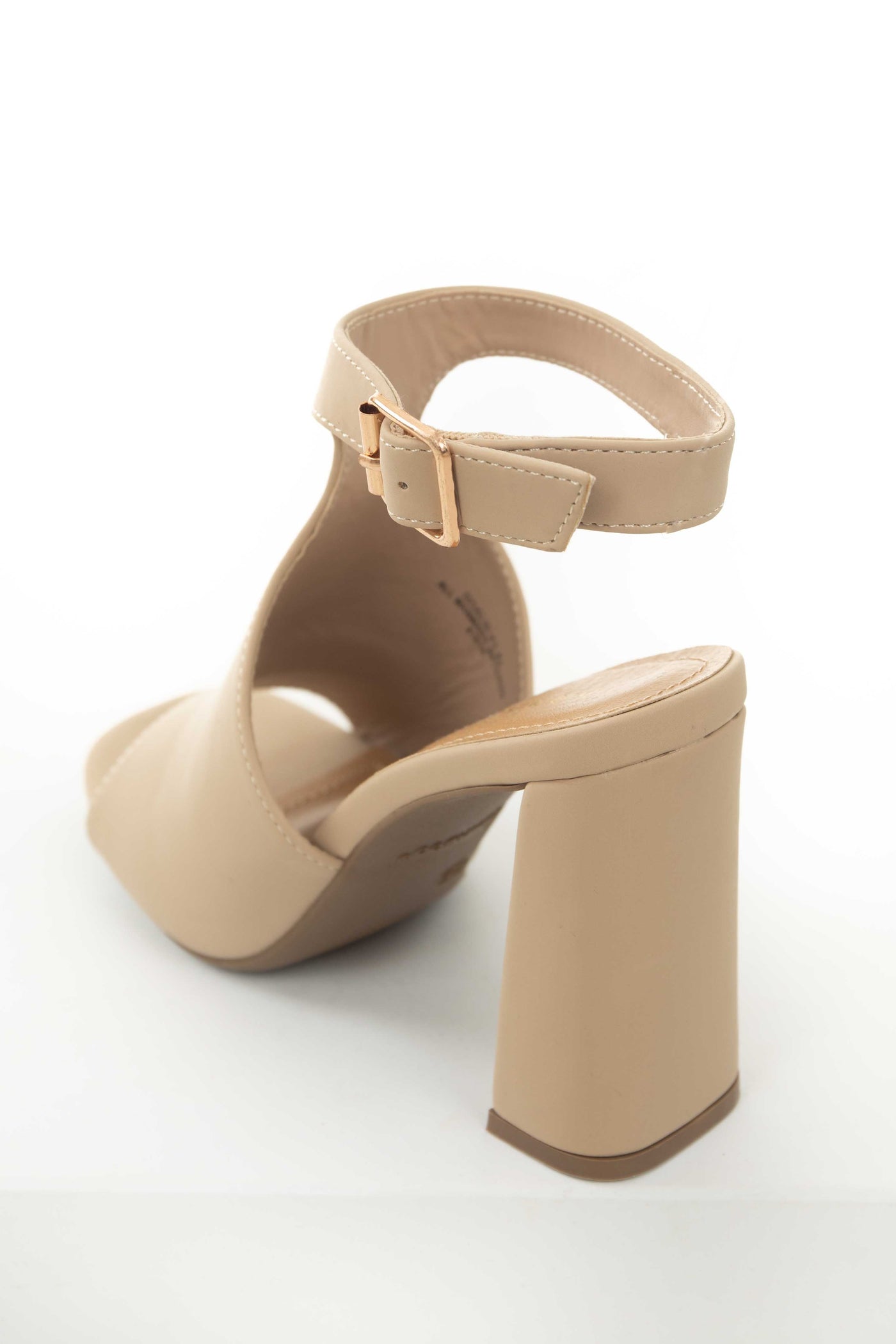 Nude Peep Toe Curved High Heels with Ankle Strap
