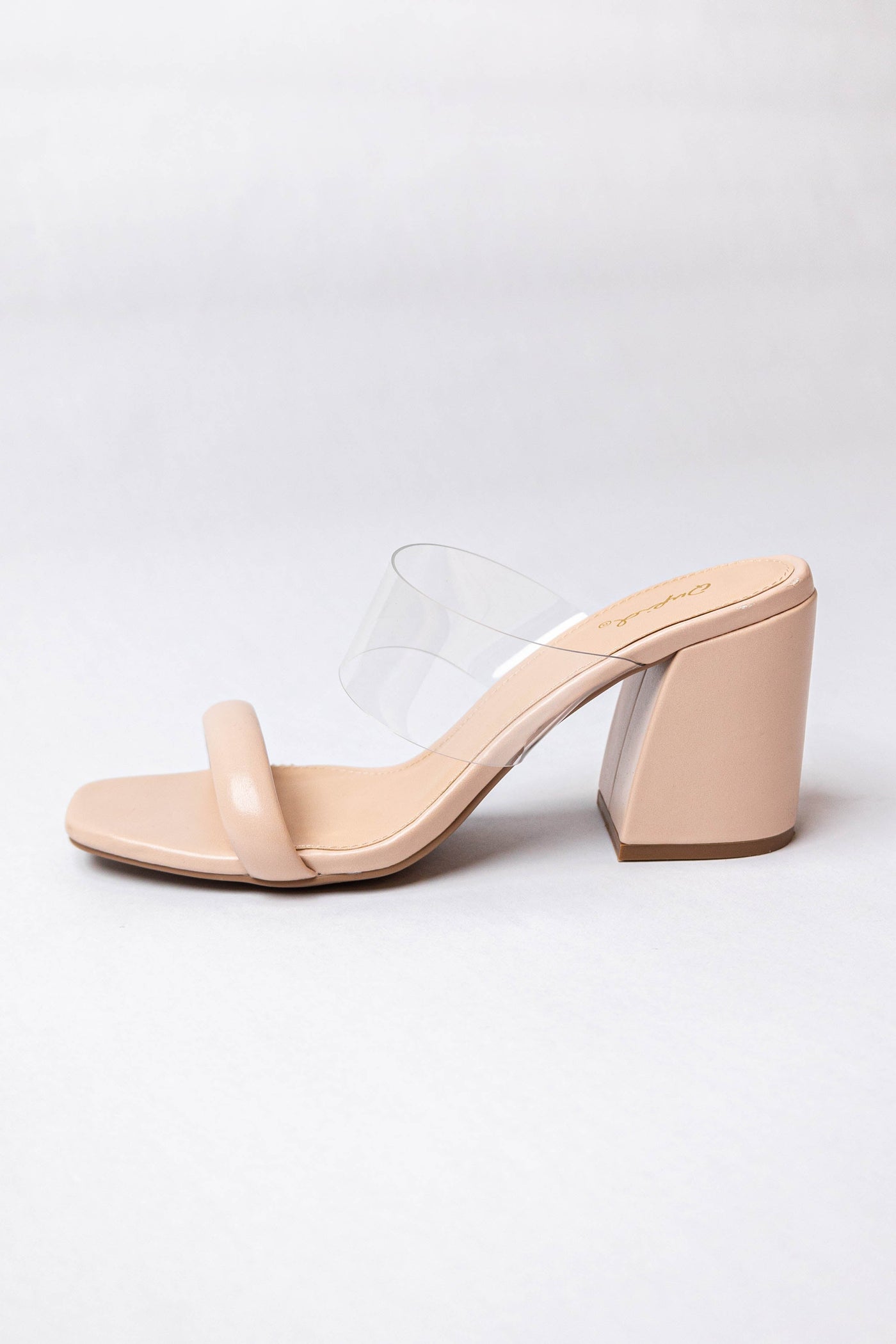 Nude Pleather Dual Band Slip On Square Toe Heels