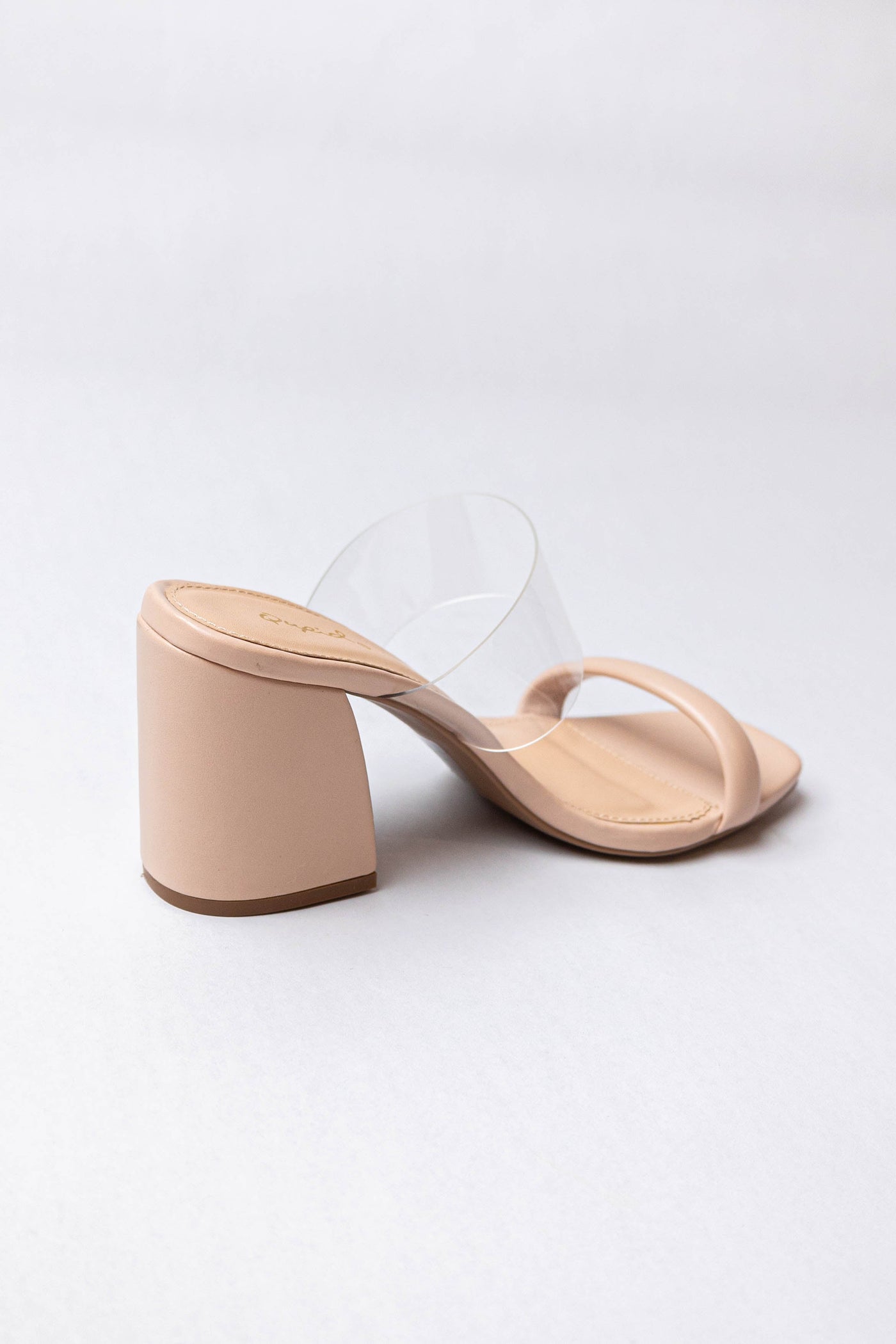 Nude Pleather Dual Band Slip On Square Toe Heels